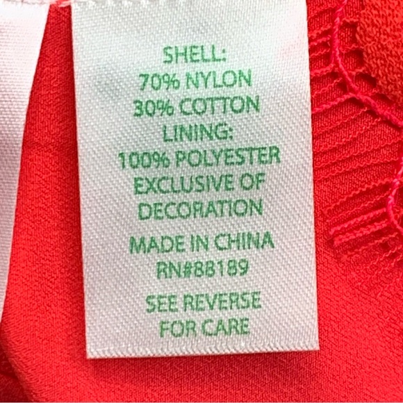 Lilly Pulitzer Averi White Puff Sleeve Top Scalloped Hem Red Hot Pink Two Tone L - Picture 6 of 12